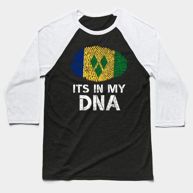 Its In My DNA Saint Vincent and the Grenadines Flag Fingerprint Baseball T-Shirt by BraaiNinja